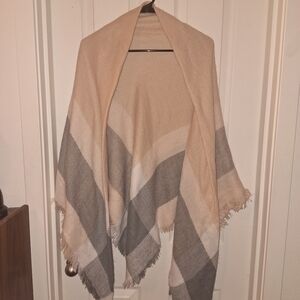 Pink Gray and White Large Scarf Shawl Cape